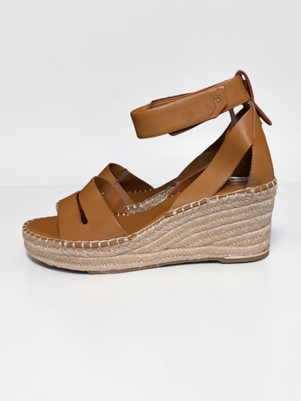 🌻NEW Franco Sarto Brown Leather Callia Espadrille Wedge Sandals Size 10